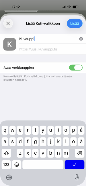 iPhone: Lisää Koti-valikkoon